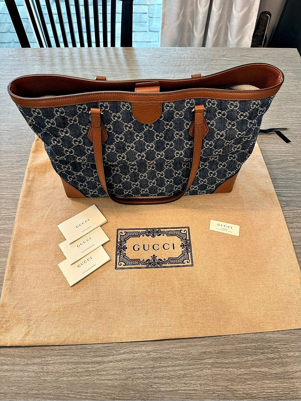 Gucci GG Denim Tote in Blue & Brown